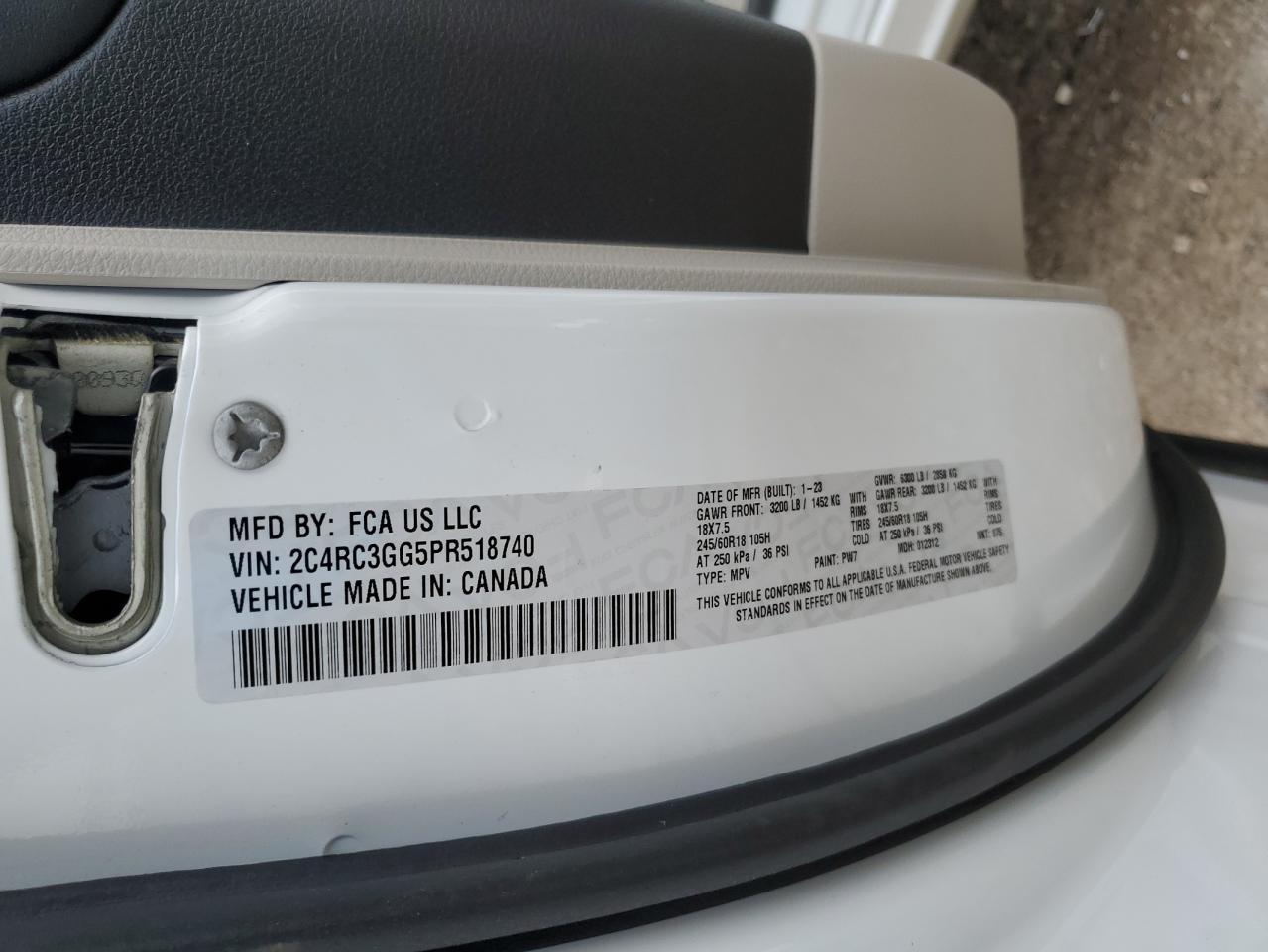 2023 CHRYSLER PACIFICA LIMITED VIN:2C4RC3GG5PR518740