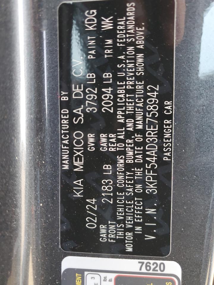2024 KIA FORTE GT LINE VIN:3KPF54AD3RE758942