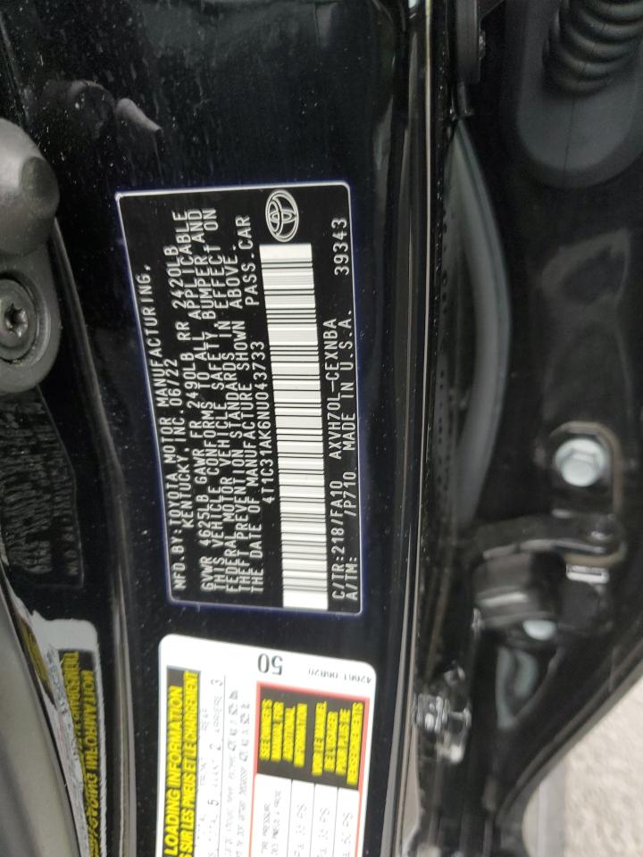 2022 TOYOTA CAMRY LE VIN:4T1C31AK6NU043733