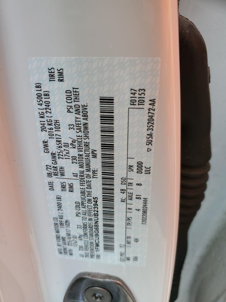 2022 FORD ESCAPE SE VIN:1FMCU9G68NUB23945