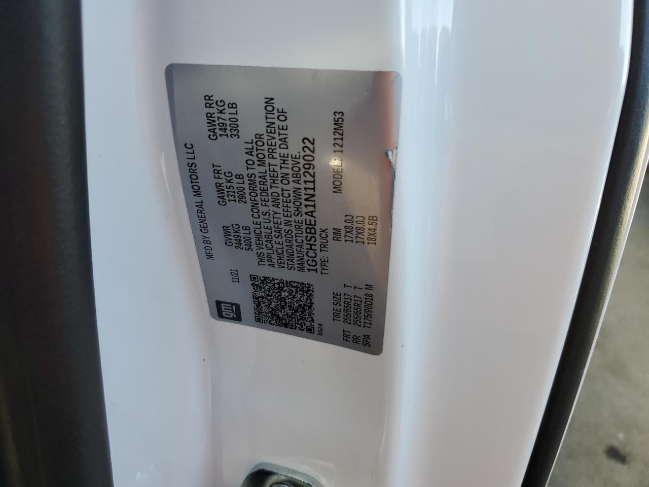 2022 CHEVROLET COLORADO VIN:1GCHSBEA1N1129022