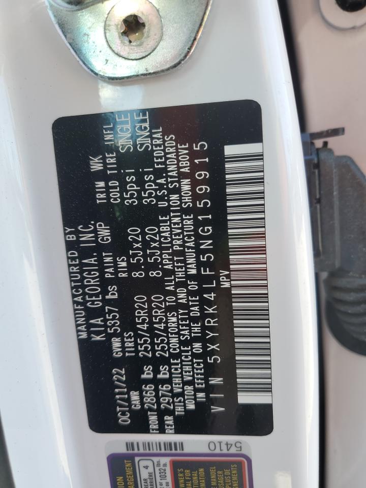 2022 KIA SORENTO SX VIN:5XYRK4LF5NG159915