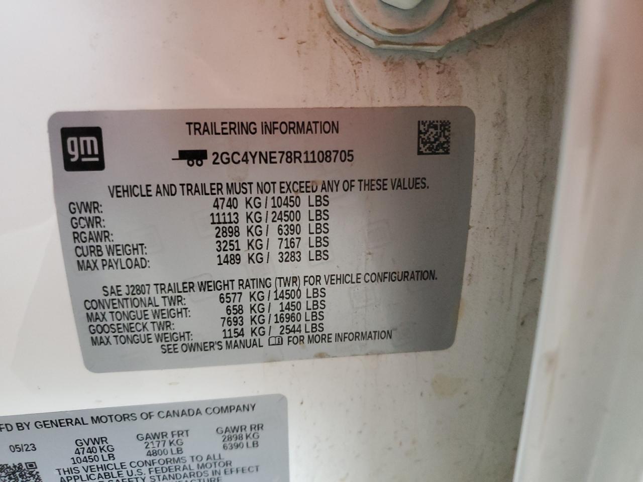 2024 CHEVROLET SILVERADO K2500 HEAVY DUTY LT VIN:2GC4YNE78R1108705