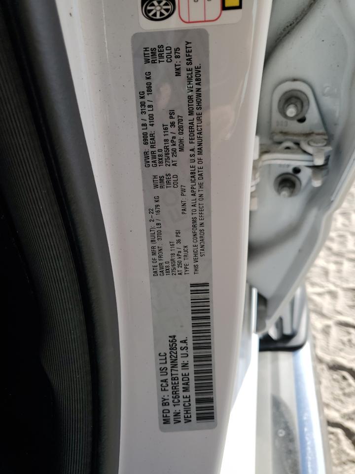 2022 RAM 1500 BIG HORN/LONE STAR VIN:1C6RREBT7NN228564