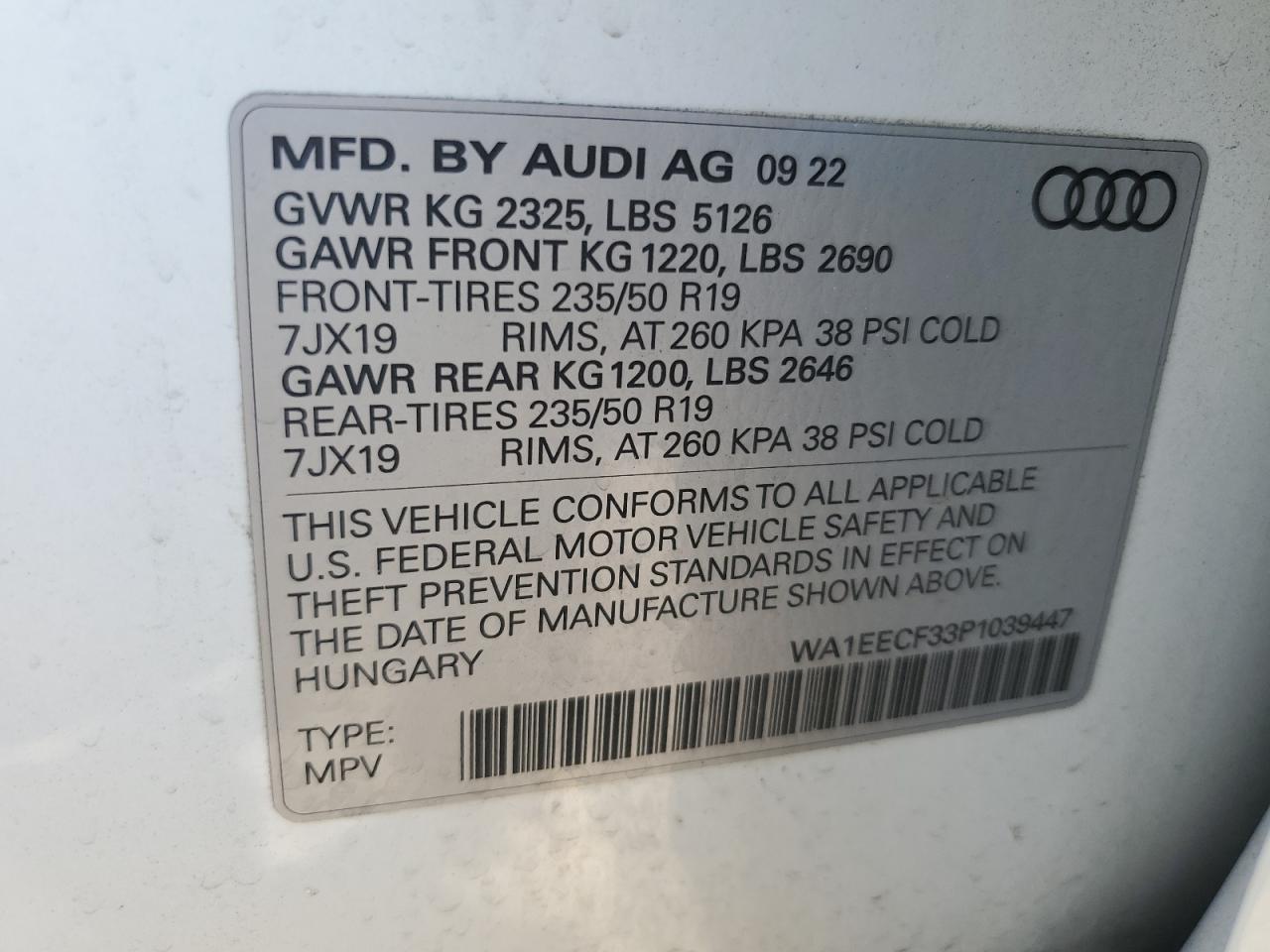 2023 AUDI Q3 PREMIUM PLUS S LINE 45 VIN:WA1EECF33P1039447