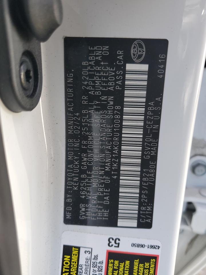 2024 TOYOTA CAMRY TRD VIN:4T1KZ1AK0RU100878