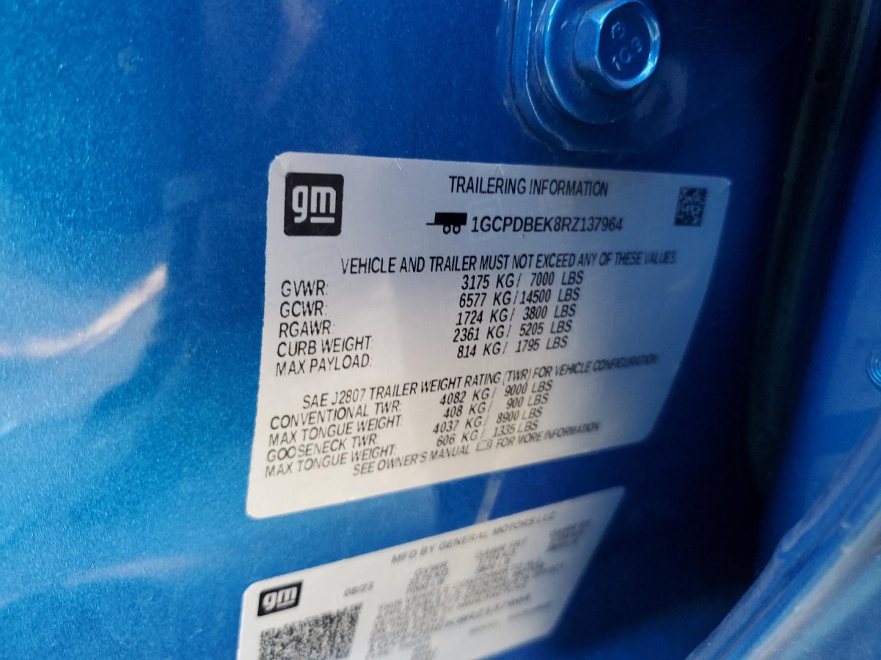 2024 CHEVROLET SILVERADO K1500 CUSTOM VIN:1GCPDBEK8RZ137964