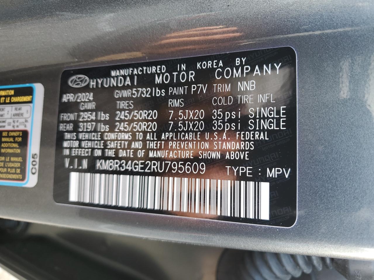 2024 HYUNDAI PALISADE XRT VIN:KM8R34GE2RU795609