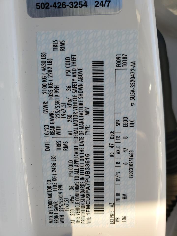 2023 FORD ESCAPE ST LINE ELITE VIN:1FMCU9PA7PUB33616