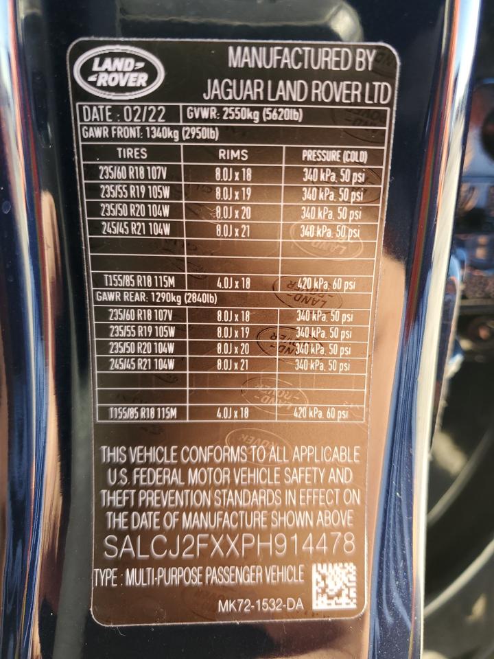 2023 LAND ROVER DISCOVERY SPORT S VIN:SALCJ2FXXPH914478