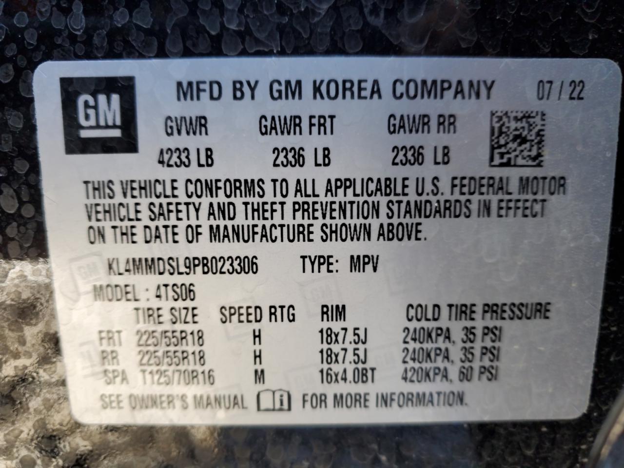 2023 BUICK ENCORE GX SELECT VIN:KL4MMDSL9PB023306