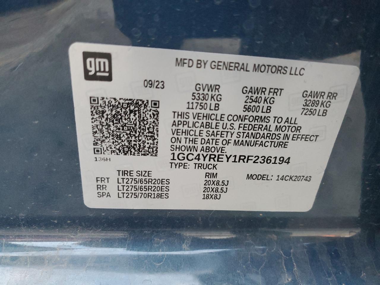 2024 CHEVROLET SILVERADO K2500 HIGH COUNTRY VIN:1GC4YREY1RF236194