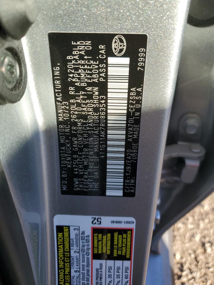 2024 TOYOTA CAMRY SE NIGHT SHADE VIN:4T1G11AK7RU863543