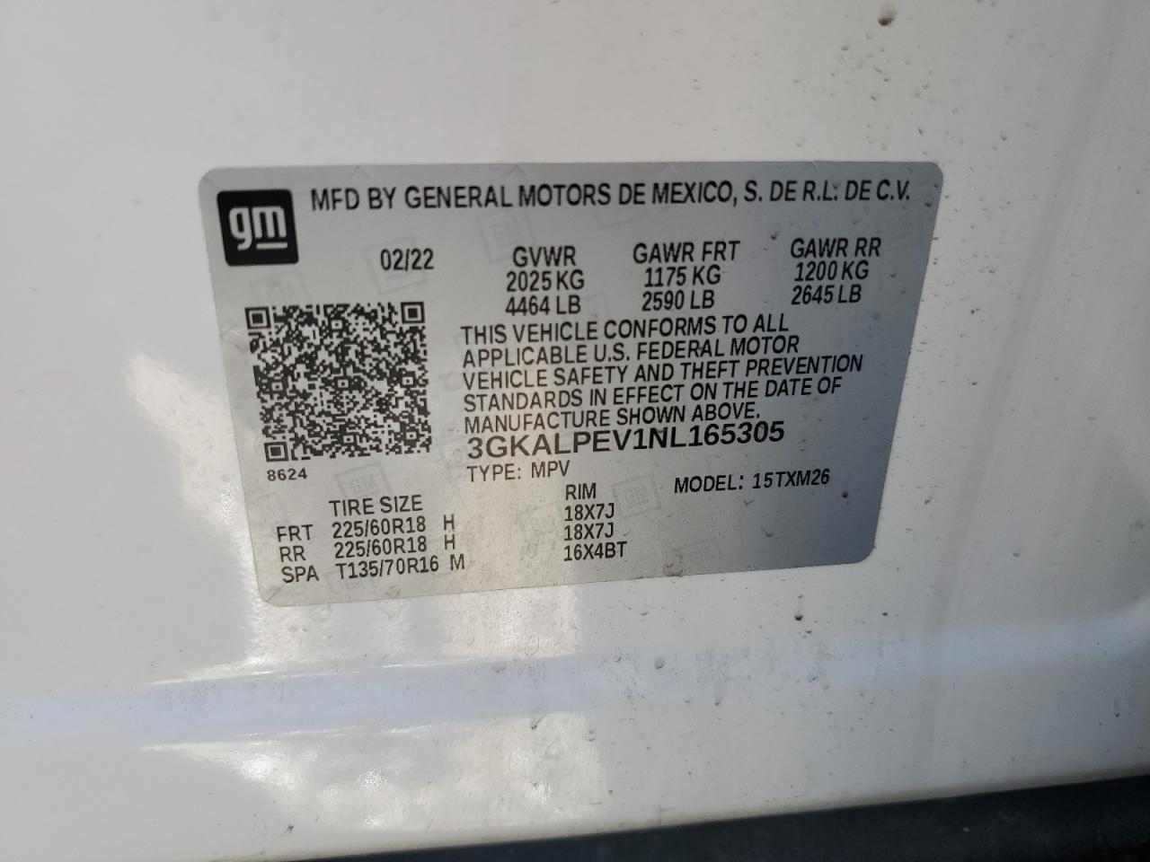 2022 GMC TERRAIN SLT VIN:3GKALPEV1NL165305