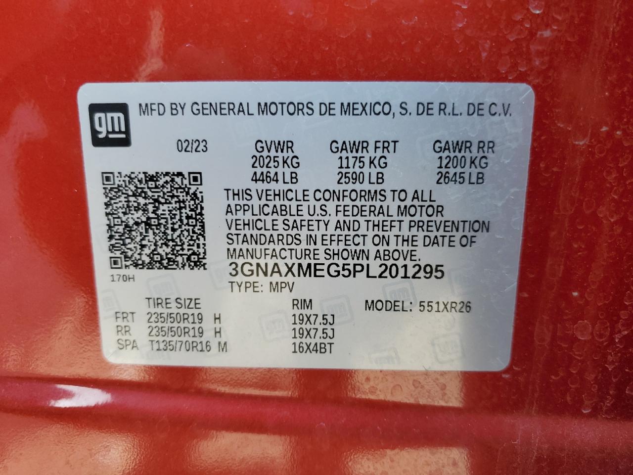 2023 CHEVROLET EQUINOX RS VIN:3GNAXMEG5PL201295