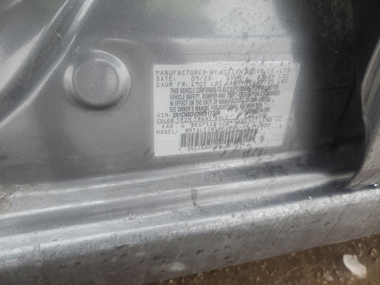 2024 NISSAN VERSA S VIN:3N1CN8DV2RL817394