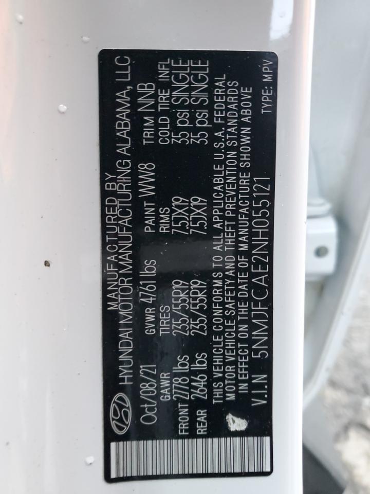 2022 HYUNDAI TUCSON SEL VIN:5NMJFCAE2NH055121