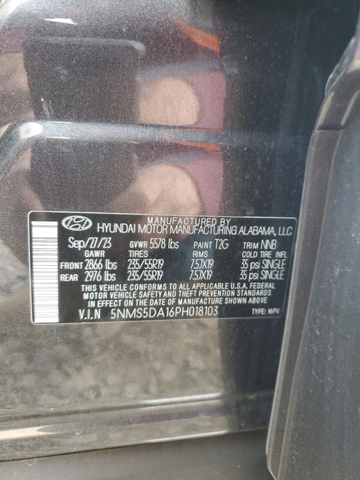 2023 HYUNDAI SANTA FE LIMITED VIN:5NMS5DA16PH018103