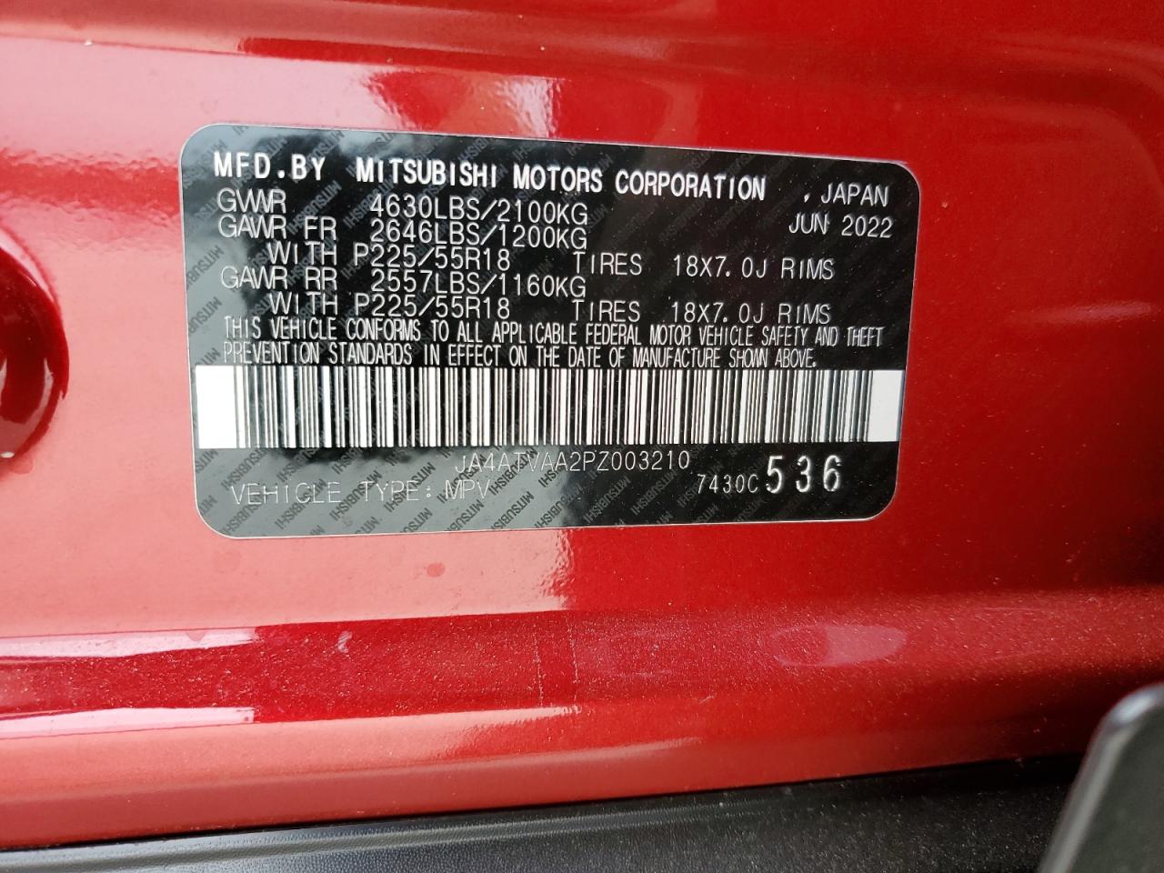 2023 MITSUBISHI ECLIPSE CROSS LE VIN:JA4ATVAA2PZ003210