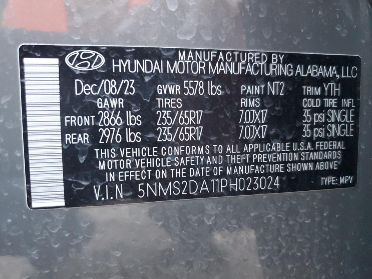 2023 HYUNDAI SANTA FE BLUE VIN:5NMS2DA11PH023024