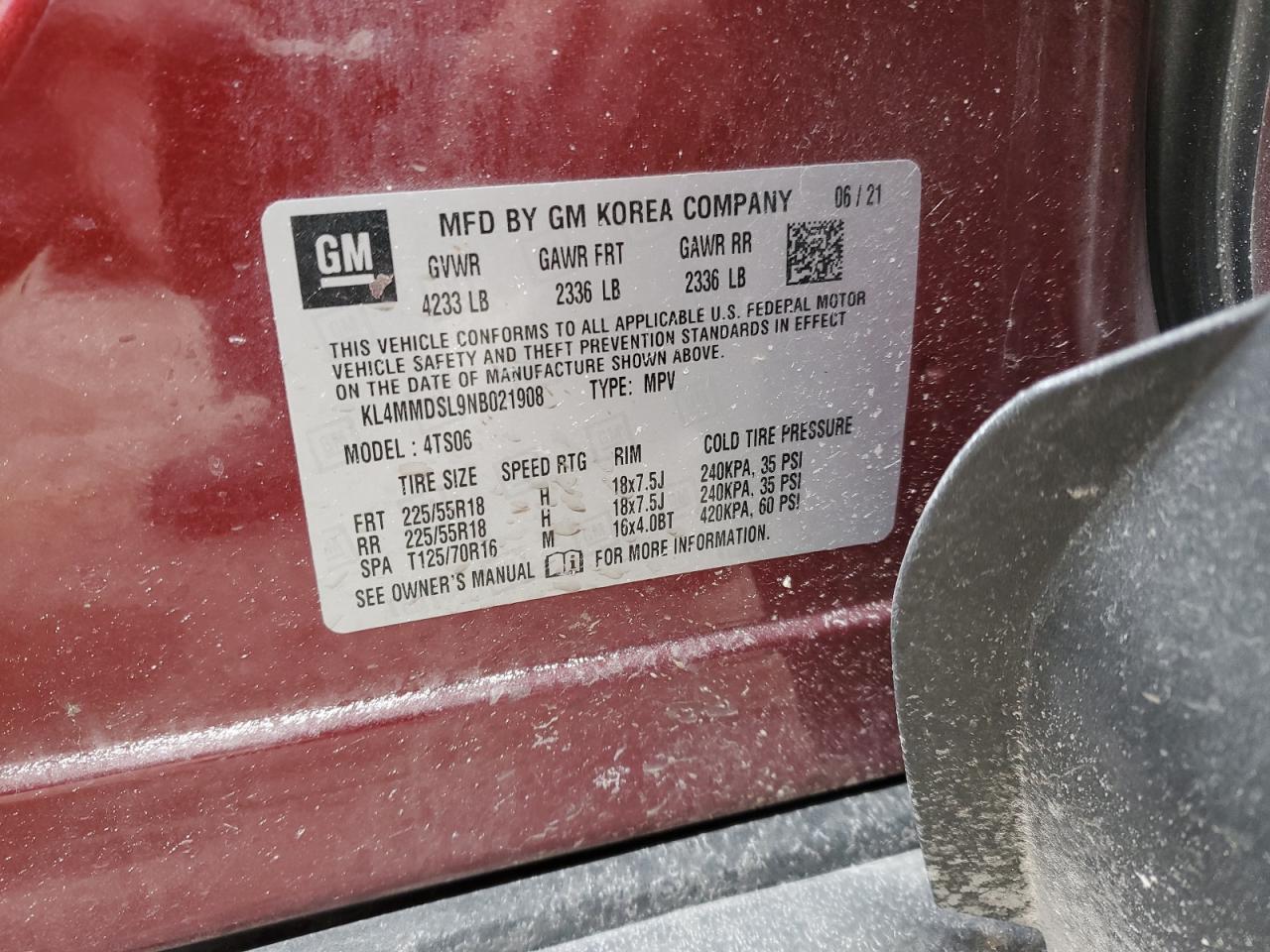 2022 BUICK ENCORE GX SELECT VIN:KL4MMDSL9NB021908