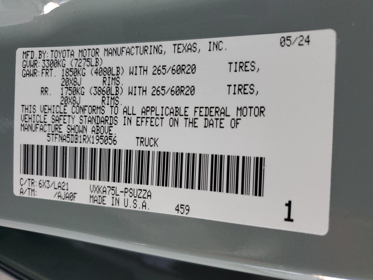 2024 TOYOTA TUNDRA CREWMAX PLATINUM VIN:5TFNA5DB1RX195056