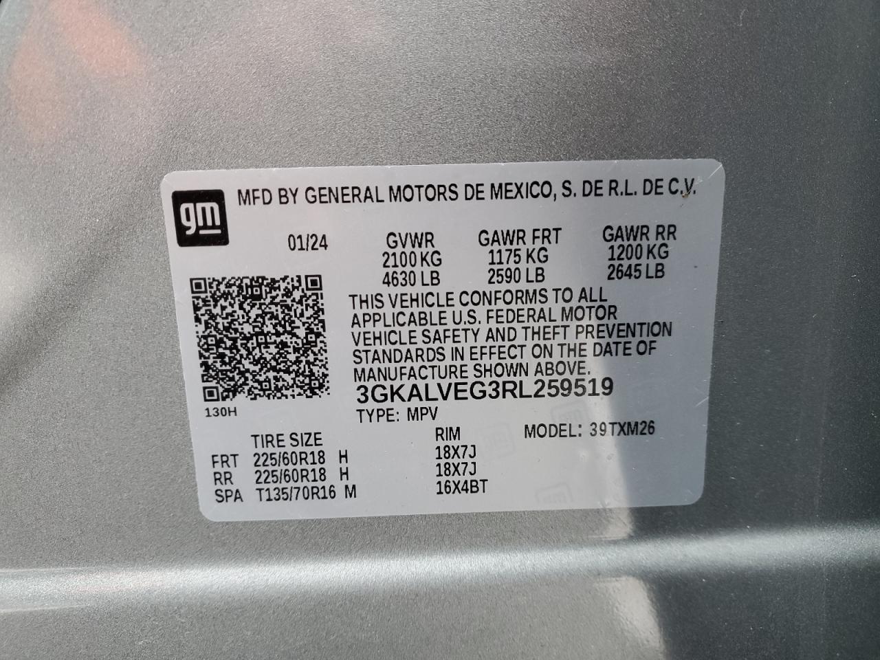 2024 GMC TERRAIN SLT VIN:3GKALVEG3RL259519