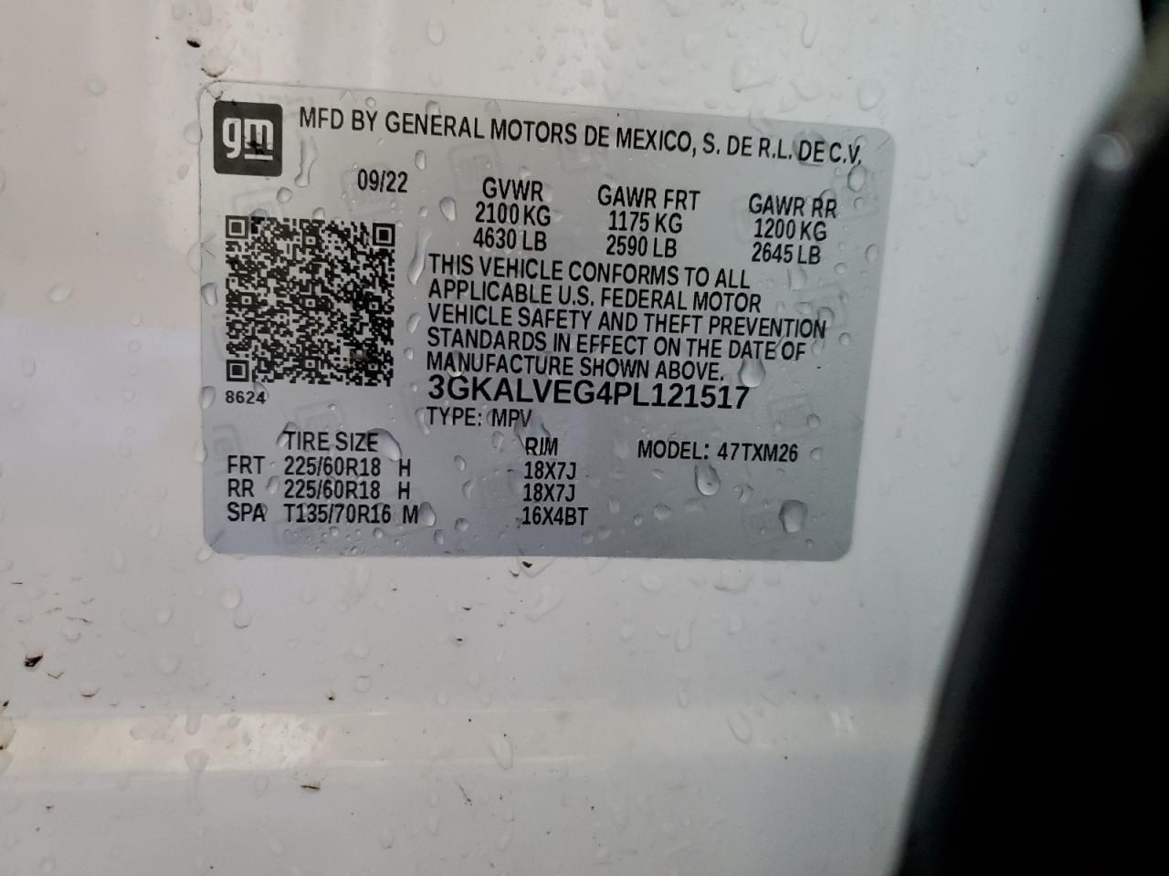 2023 GMC TERRAIN SLT VIN:3GKALVEG4PL121517