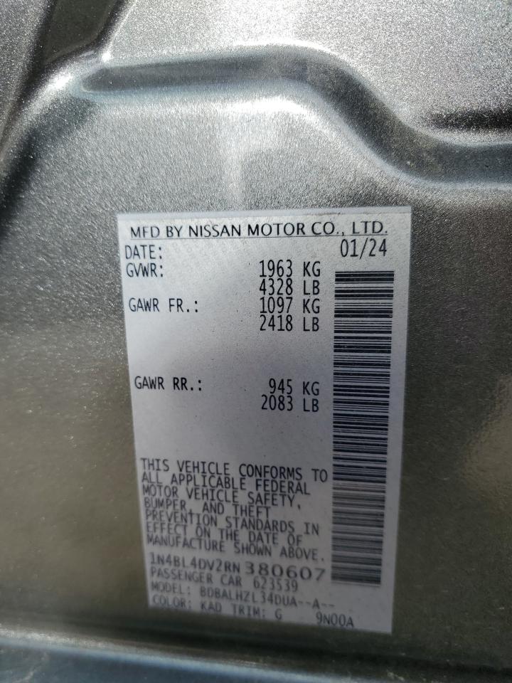 2024 NISSAN ALTIMA SV VIN:1N4BL4DV2RN380607