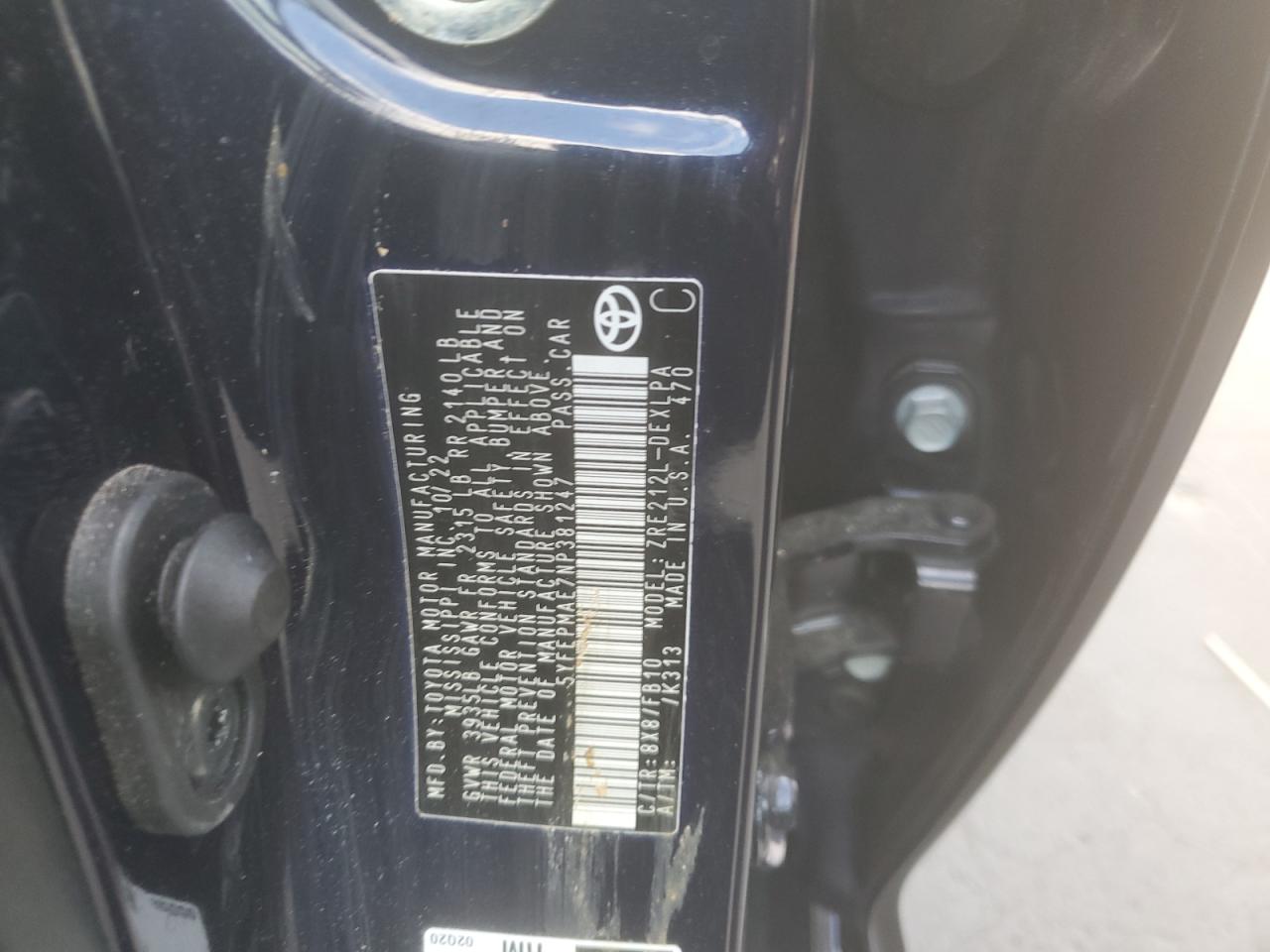 2022 TOYOTA COROLLA LE VIN:5YFEPMAE7NP381247