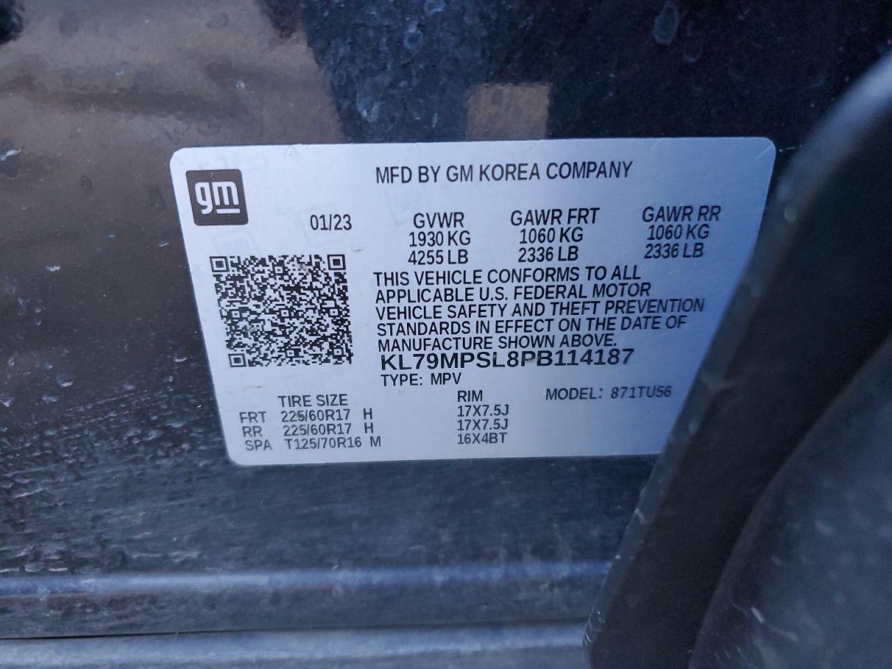 2023 CHEVROLET TRAILBLAZER LT VIN:KL79MPSL8PB114187