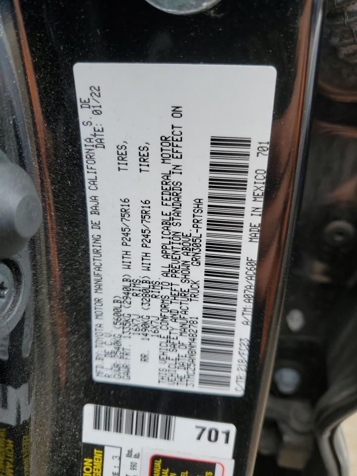 2022 TOYOTA TACOMA DOUBLE CAB VIN:3TMCZ5AN8NM482781