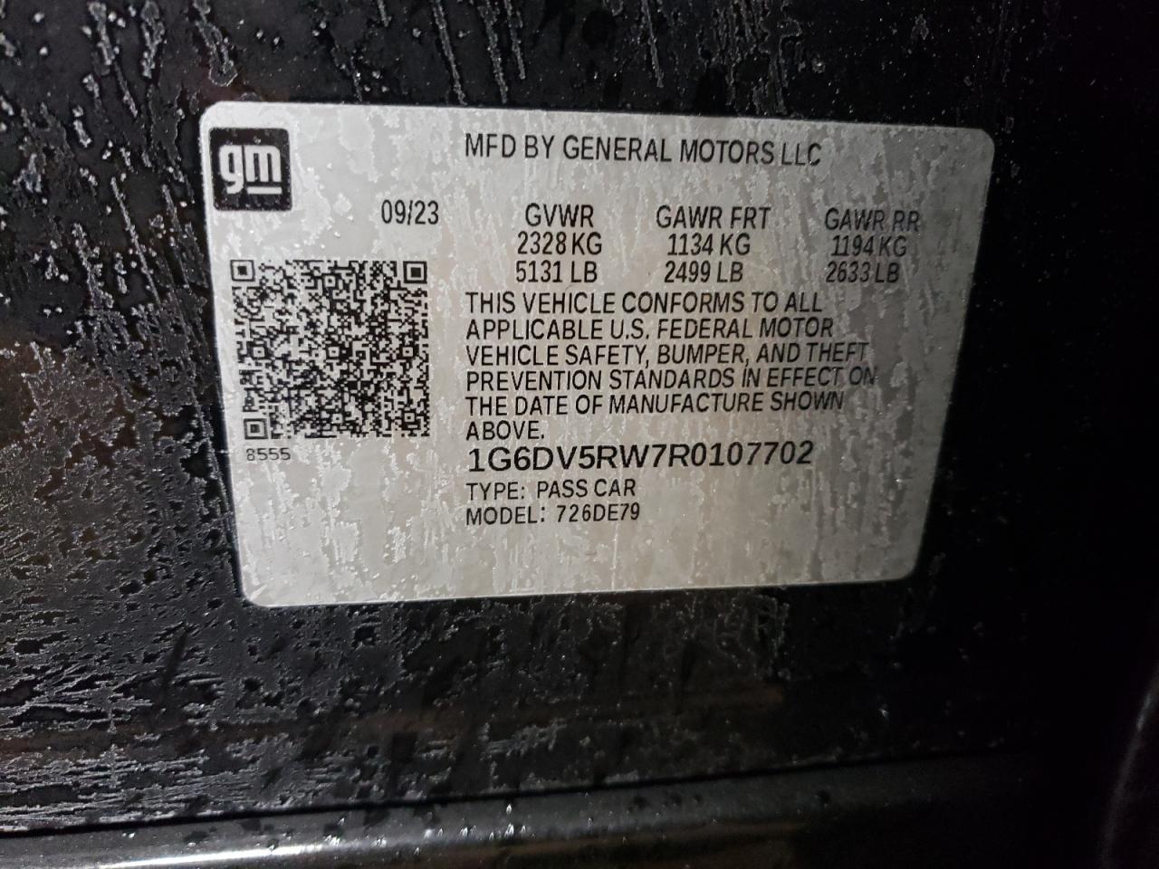 2024 CADILLAC CT5-V VIN:1G6DV5RW7R0107702