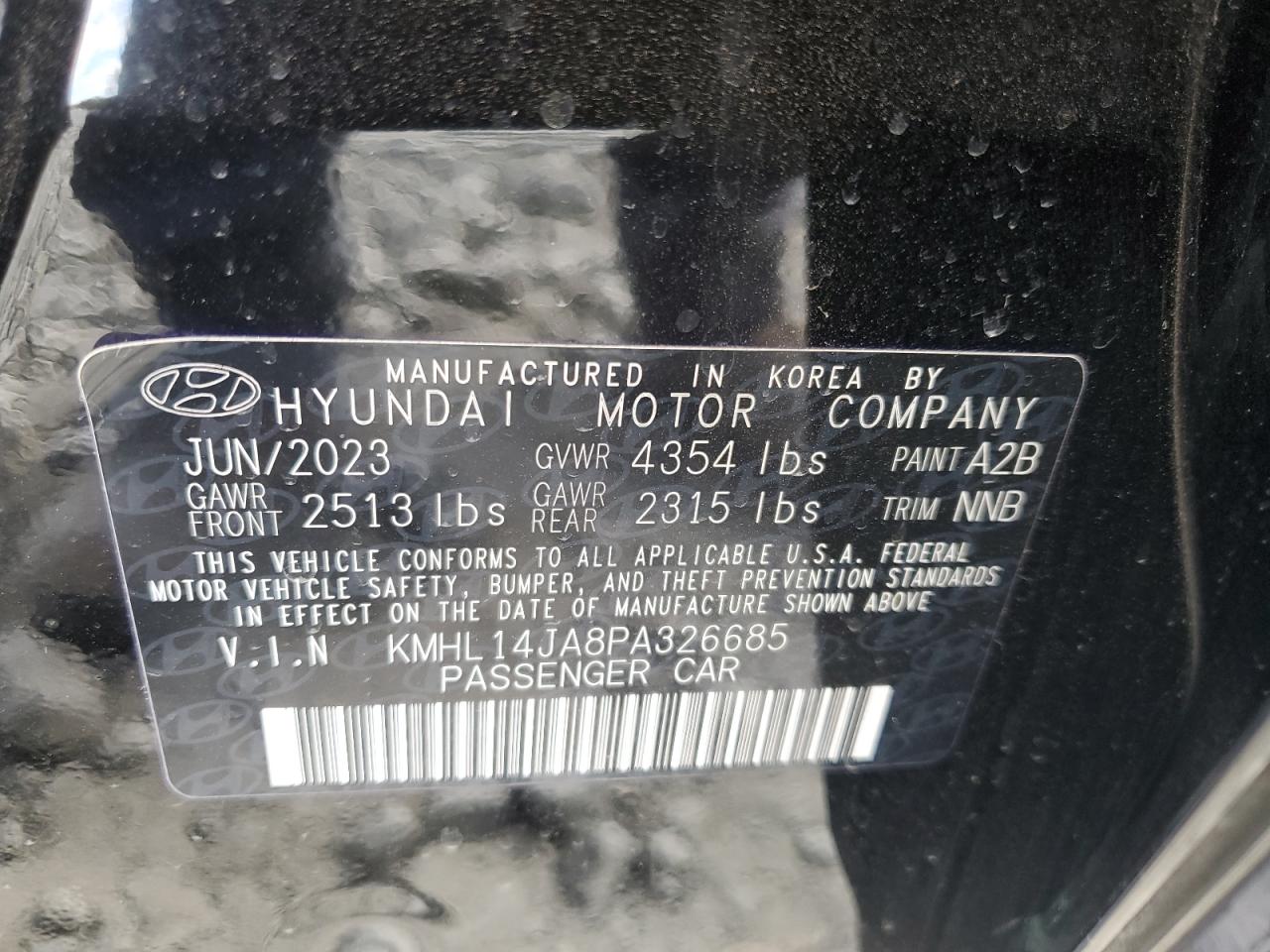 2023 HYUNDAI SONATA SEL VIN:KMHL14JA8PA326685