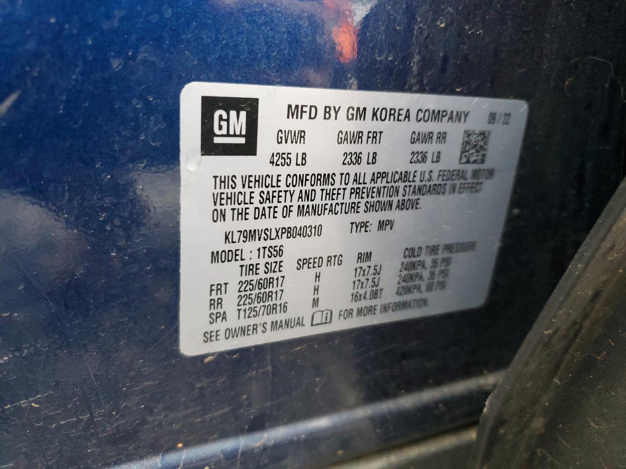 2023 CHEVROLET TRAILBLAZER ACTIV VIN:KL79MVSLXPB040310