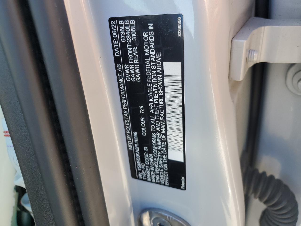 2023 POLESTAR 2 VIN:YSMED3KA2PL111969