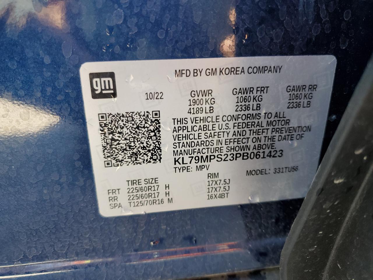 2023 CHEVROLET TRAILBLAZER LT VIN:KL79MPS23PB061423