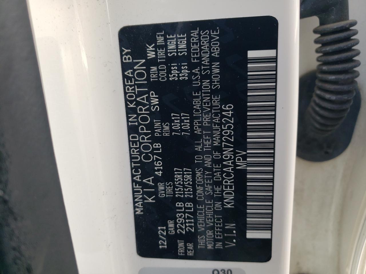 2022 KIA SELTOS EX VIN:KNDERCAA9N7295246