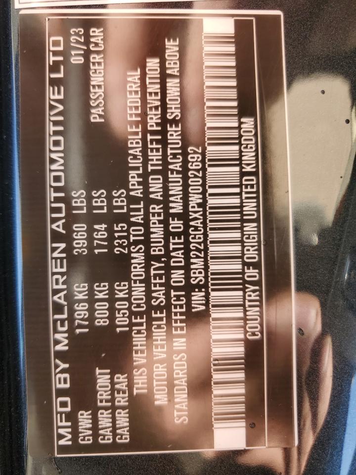 2023 MCLAREN AUTOMOTIVE GT VIN:SBM22GCAXPW002692
