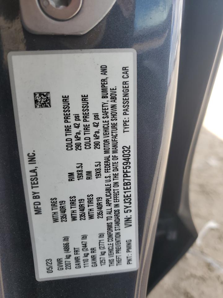 2023 TESLA MODEL 3 VIN:5YJ3E1EB7PF594032