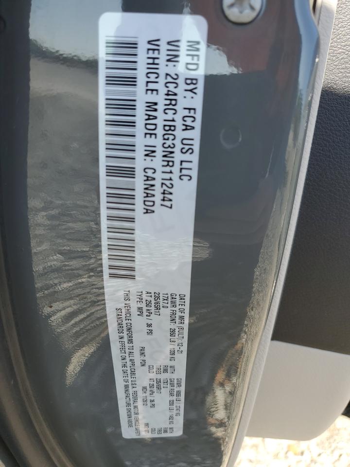 2022 CHRYSLER PACIFICA TOURING L VIN:2C4RC1BG3NR112447