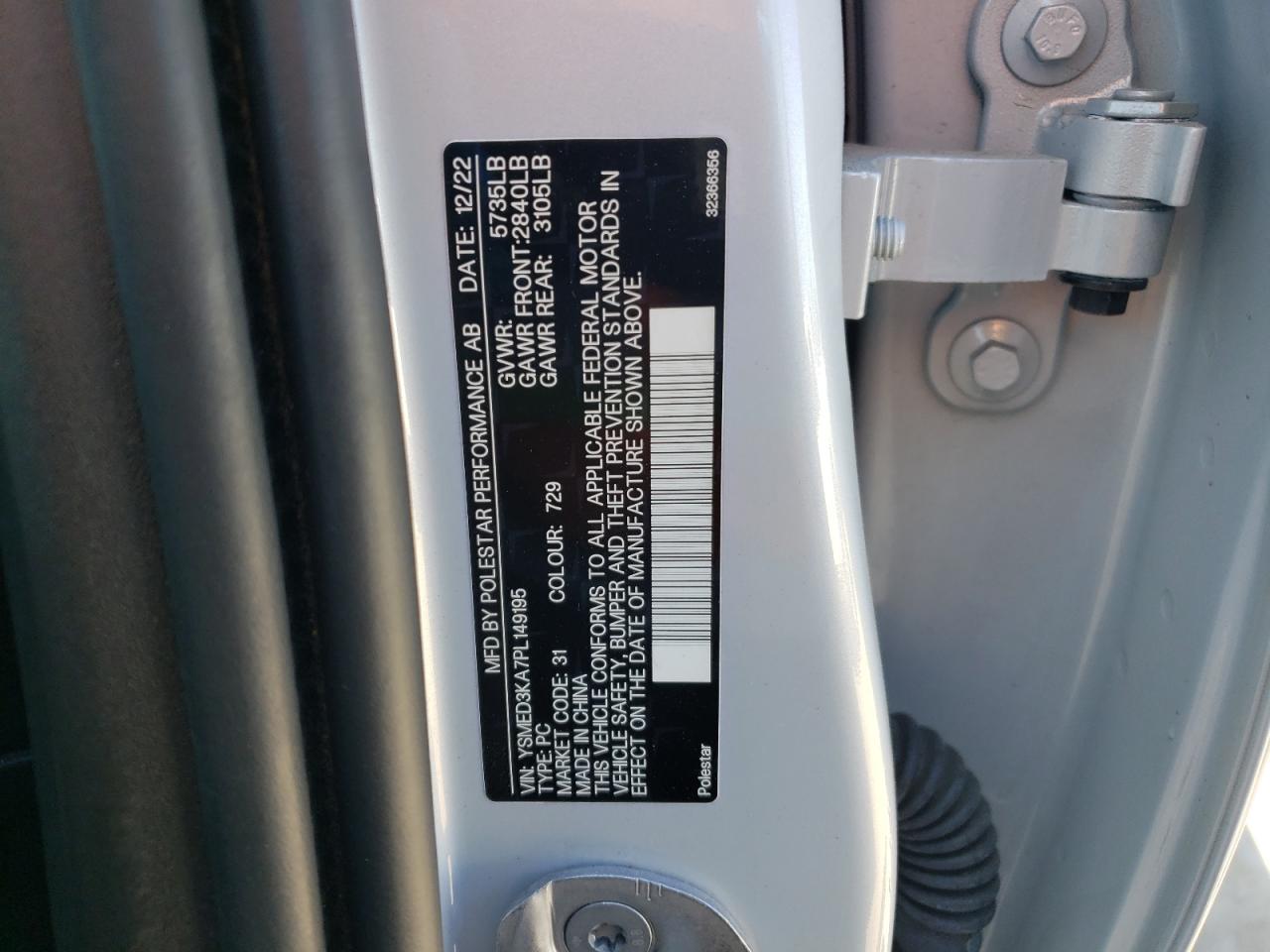 2023 POLESTAR 2 VIN:YSMED3KA7PL149195