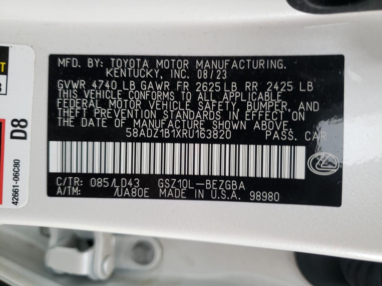 2024 LEXUS ES 350 BASE VIN:58ADZ1B1XRU163820
