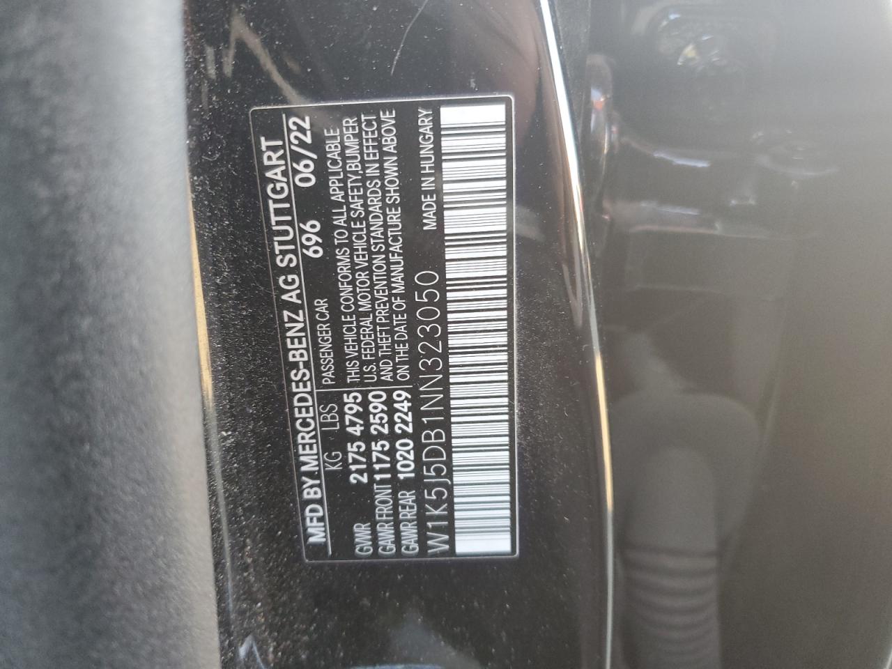 2022 MERCEDES-BENZ CLA 45 AMG VIN:W1K5J5DB1NN323050