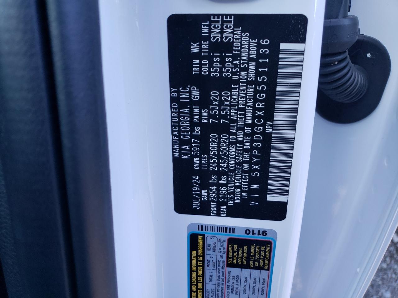 2024 KIA TELLURIDE EX VIN:5XYP3DGCXRG551136