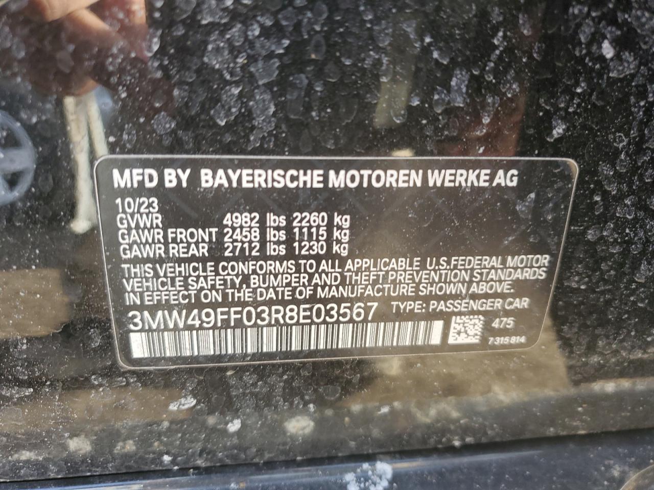 2024 BMW M340XI VIN:3MW49FF03R8E03567