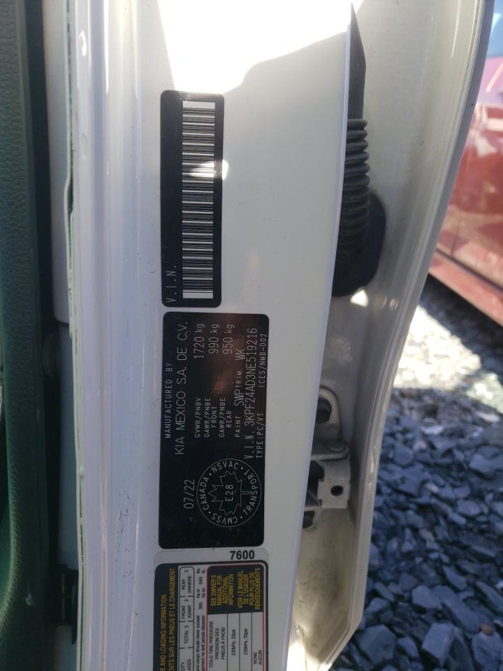 2022 KIA FORTE FE VIN:3KPF24AD3NE519216