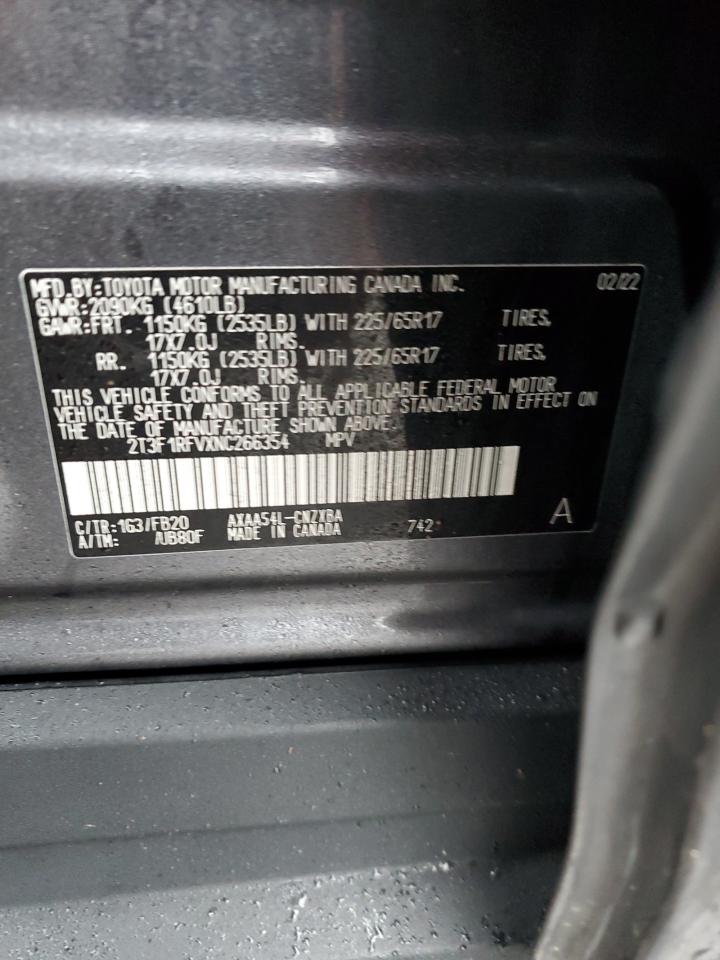 2022 TOYOTA RAV4 LE VIN:2T3F1RFVXNC266354