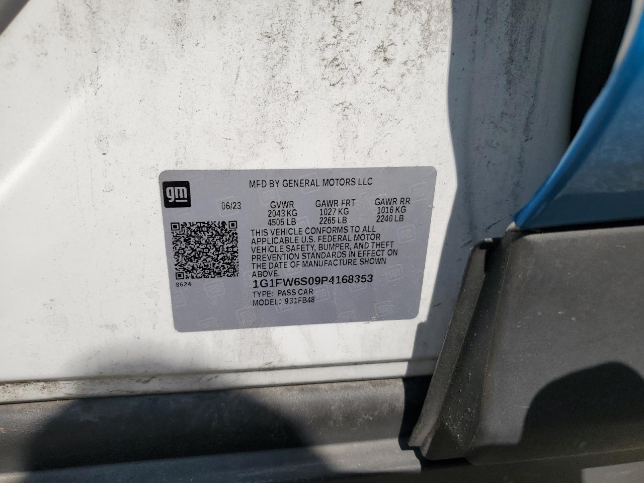 2023 CHEVROLET BOLT EV 1LT VIN:1G1FW6S09P4168353