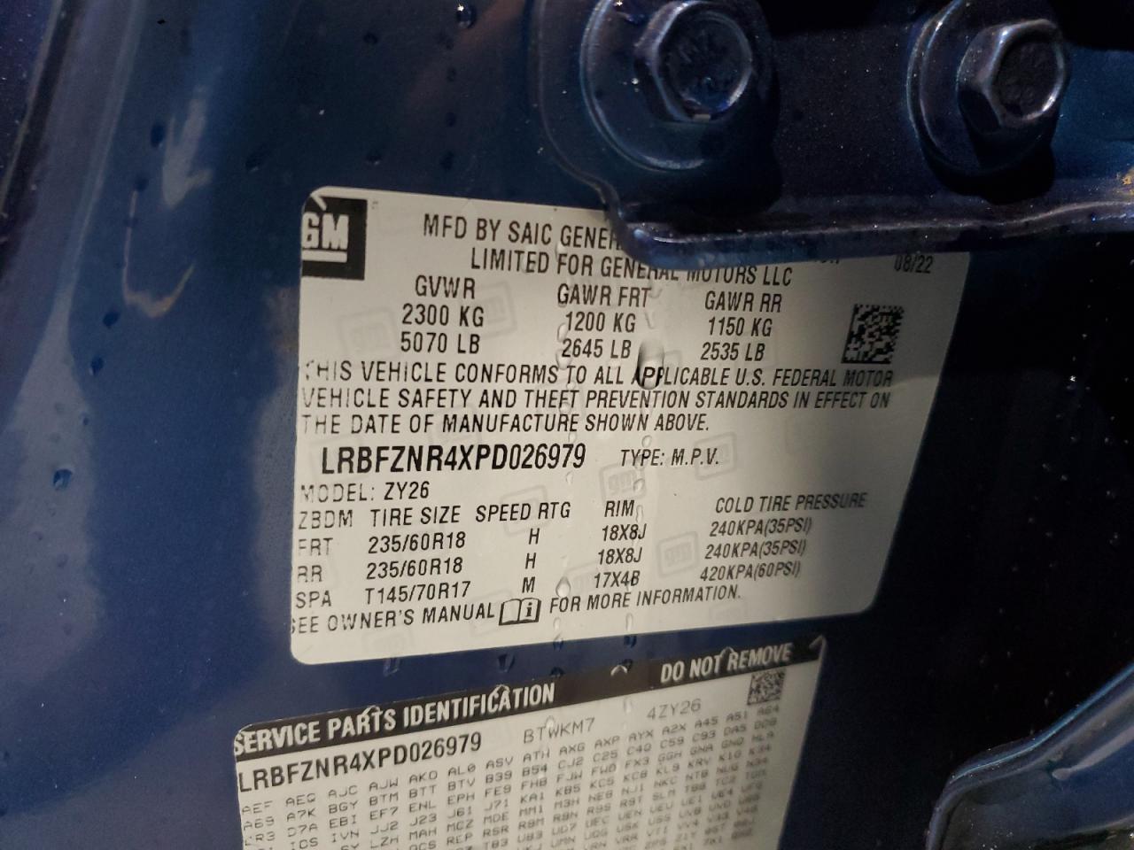 2023 BUICK ENVISION ESSENCE VIN:LRBFZNR4XPD026979